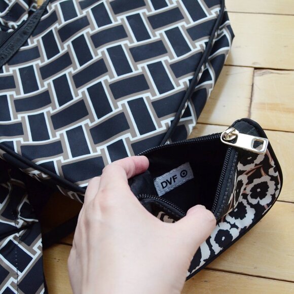 DVF for Target Vintage Weave Neutral Tote Bag Purse + Pouch 3 Pieces Set - Picture 13 of 15